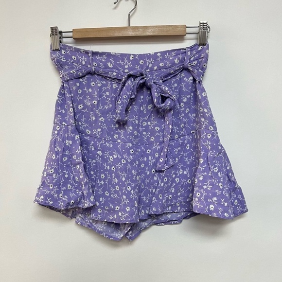Zara Lavender Floral Print Mini Skirt Skort Flounce Hem Flowy Schoolgirl Small - Picture 5 of 10
